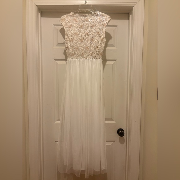 Sequin Sleeveless Dress in Cream and Gold and Chiffon Bottom - Picture 2 of 10